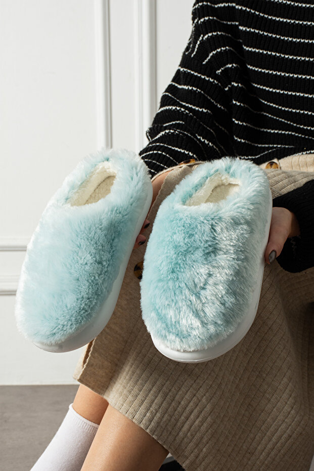 Yeşil Peluş Eva Taban Terlik - 6