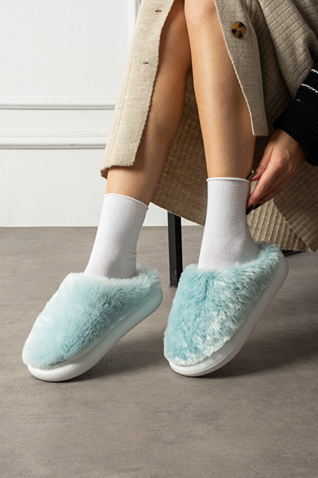 Yeşil Peluş Eva Taban Terlik - 7