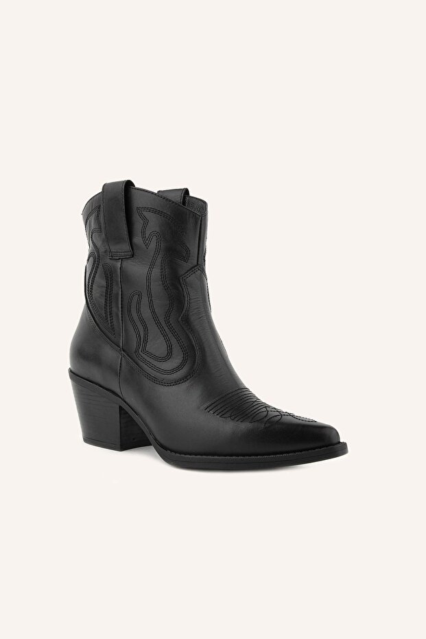 Siyah Texas Topuklu Deri Bot - 2