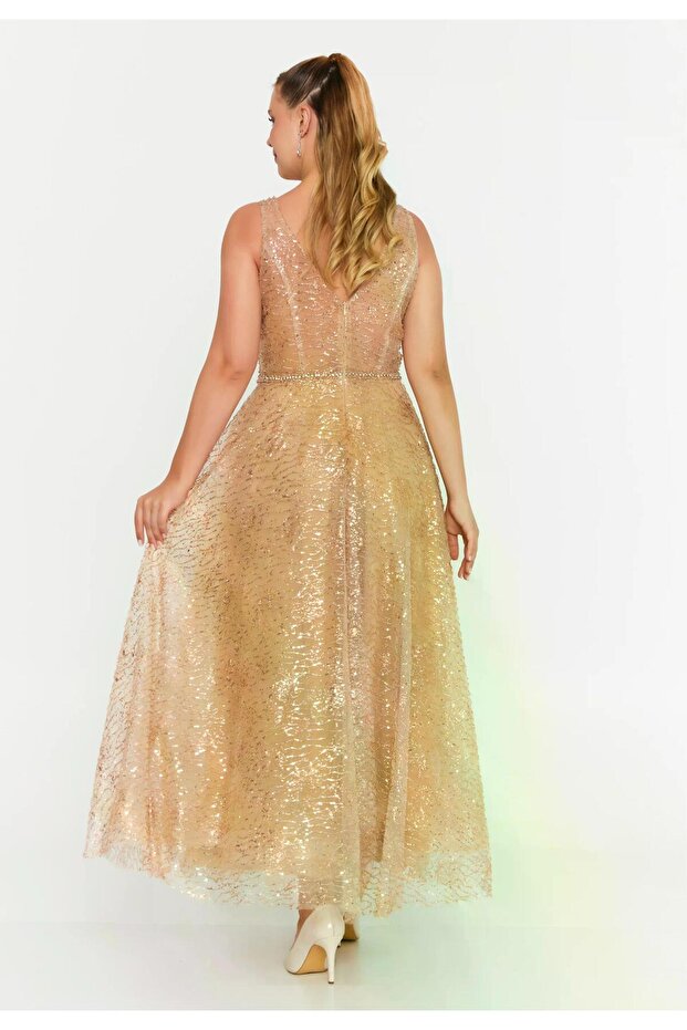 5851STÜ SİMLİ PAYETLİ ELBİSE - 2