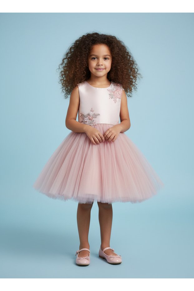 Girl's Dress with Embroidered and Detailed Embellishments