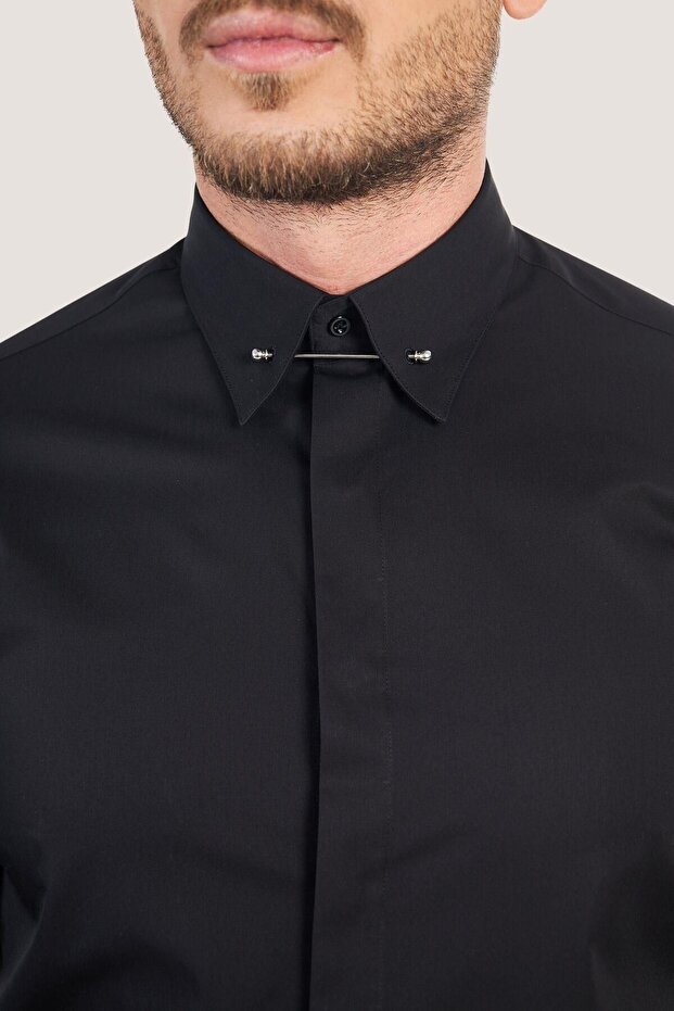 Yaka Iğneli Slim Fit Gömlek - 5
