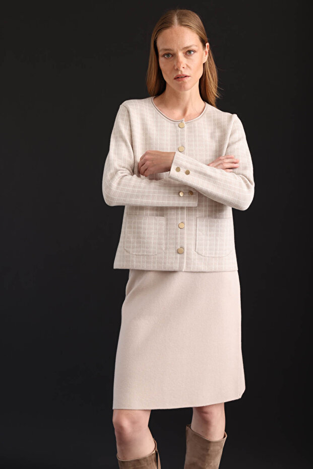 Kadın Triko Düz Basic Etek Bej - 6