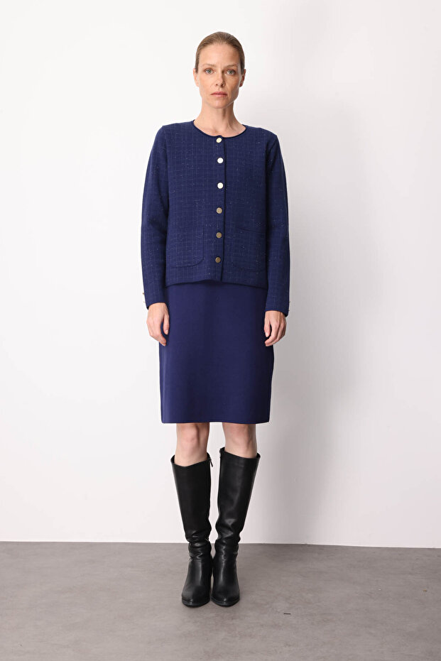 Kadın Triko Düz Basic Etek Lacivert - 5