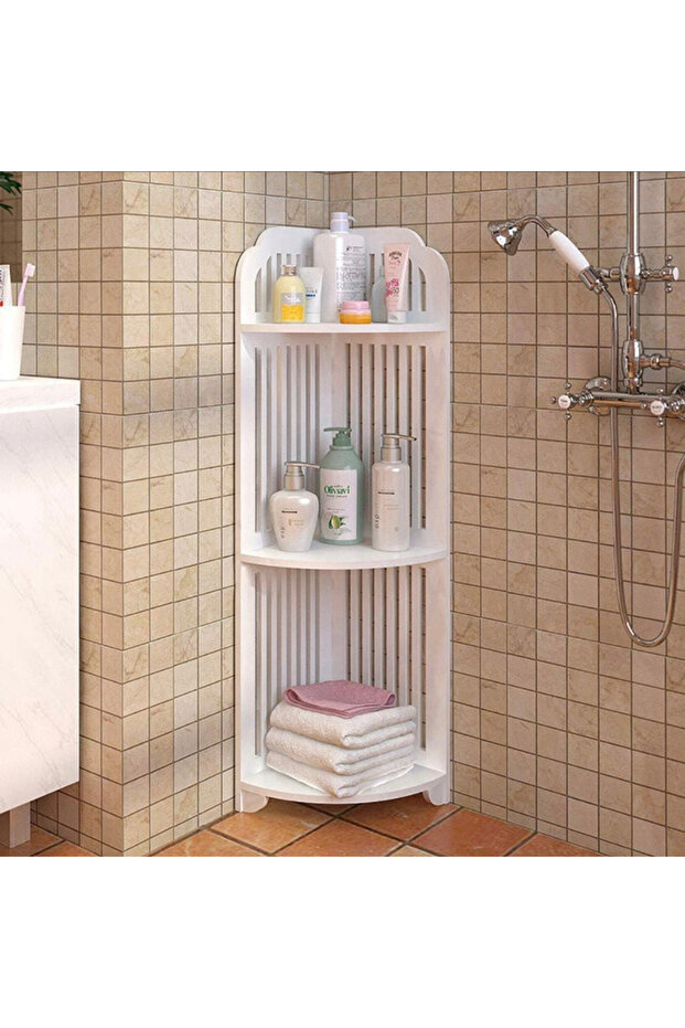 OneDcor White Corner Bathroom Shelf Organizer - 20 x 20 x 80 cm