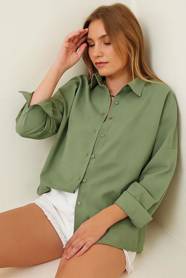 Kadın Oversize Uzun Basic Gömlek - 6