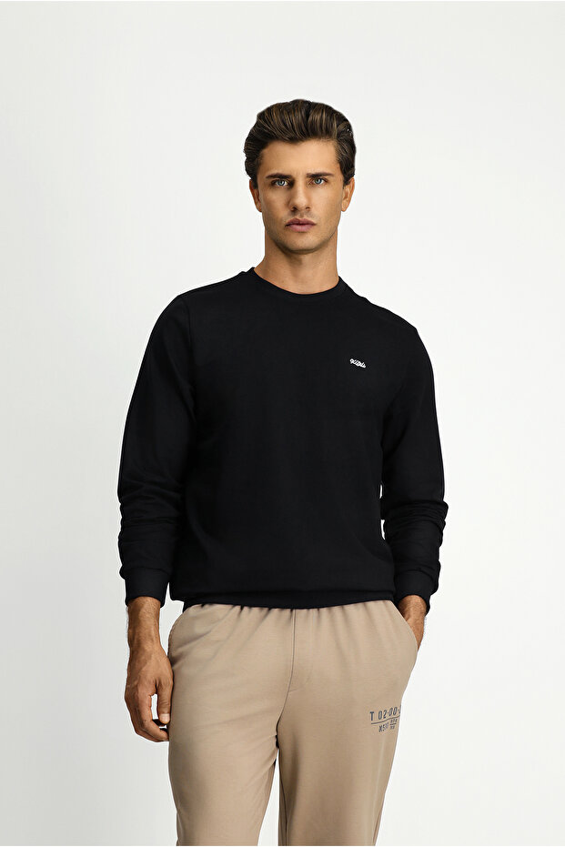 Bisiklet Yaka Regular Fit Nakışlı Basic Sweatshirt - 3