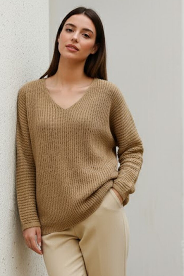 Women's V-Neck Comfortable Fit Knitwear Sweater
