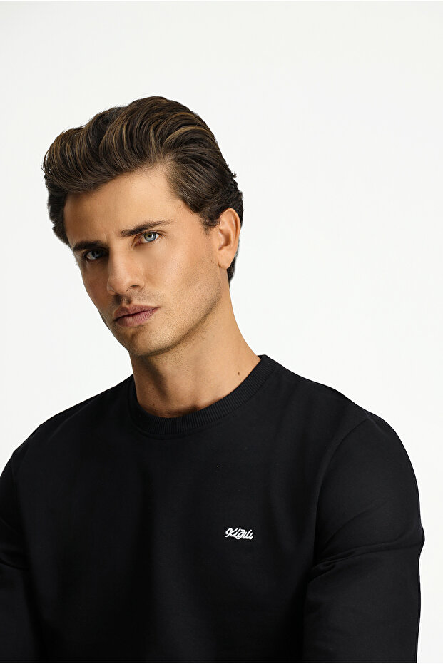 Bisiklet Yaka Regular Fit Nakışlı Basic Sweatshirt - 4