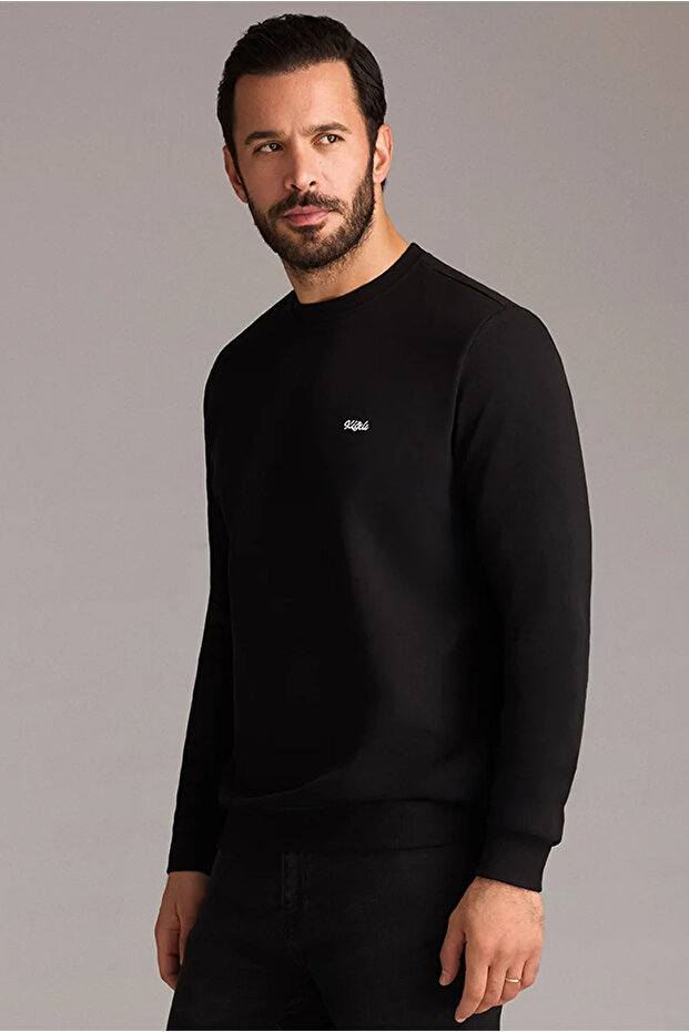 Bisiklet Yaka Regular Fit Nakışlı Basic Sweatshirt - 1