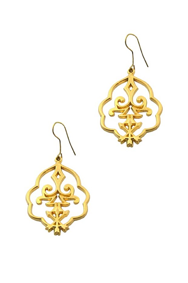 Caucasian Circassian Classic Motif 1 Matte Gold Look Earrings