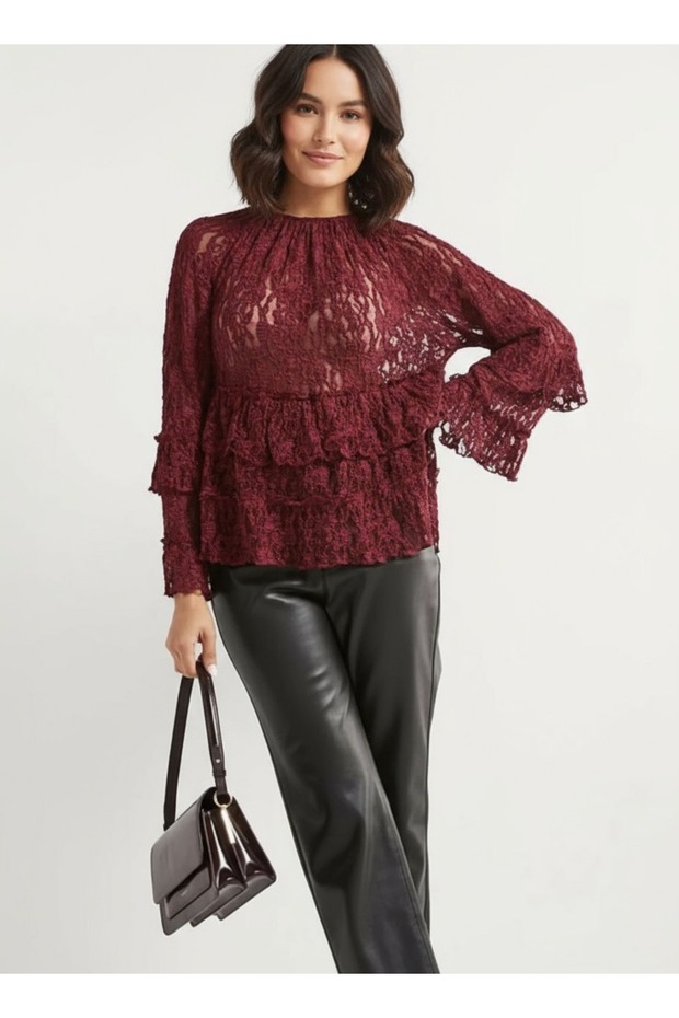 Burgundy Layered Lace Blouse