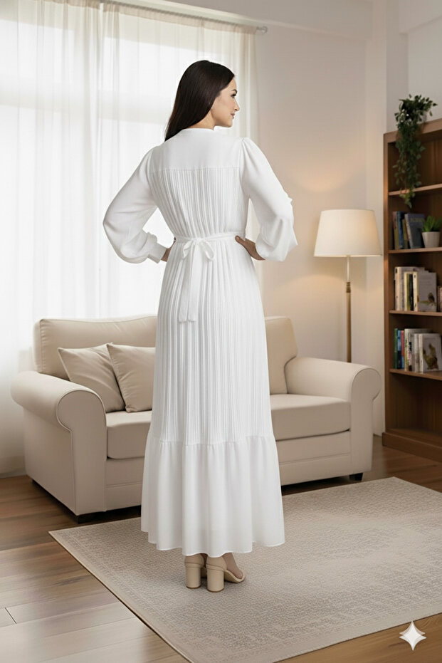 Piliseli janjan şifon elbise - 5