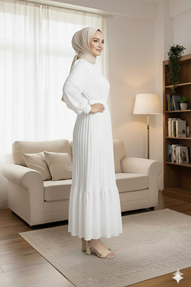 Piliseli janjan şifon elbise - 4