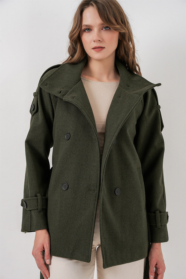 Women's Belted Cashmere Coat 9162 - Khaki