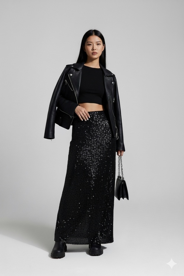 siyah Pullu payetli uzun etek. - 1