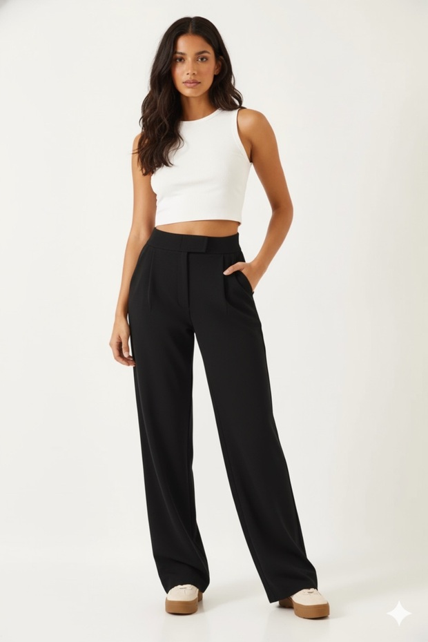 Women's Velcro Waist Palazzo Comfortable Black Trousers