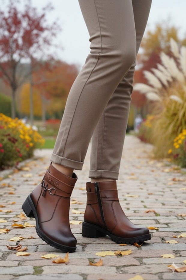 42829 Tan Original Genuine Leather Fur Lined Non-Slip Sole Women's Boots