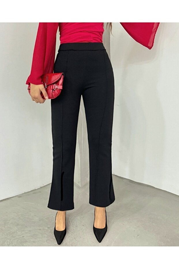 Elastic waist Stretch Fabric spanish trousers -black