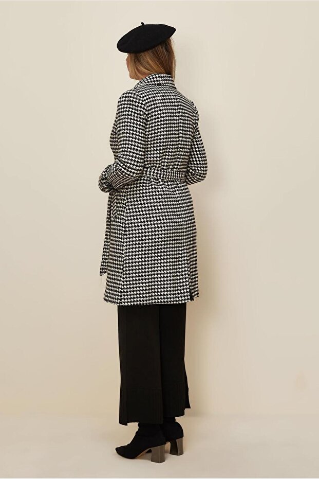 Crow Patterned Belted Coat 90312 - 4