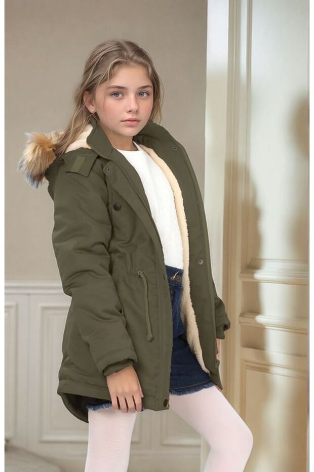 Girl's Winter Thick Inner Fleece Long Parka Model Coat