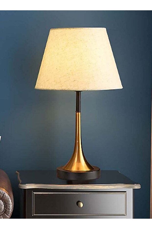مصباح طاولة عتيق E27 مع غطاء من الكتان ومقبس - 1
