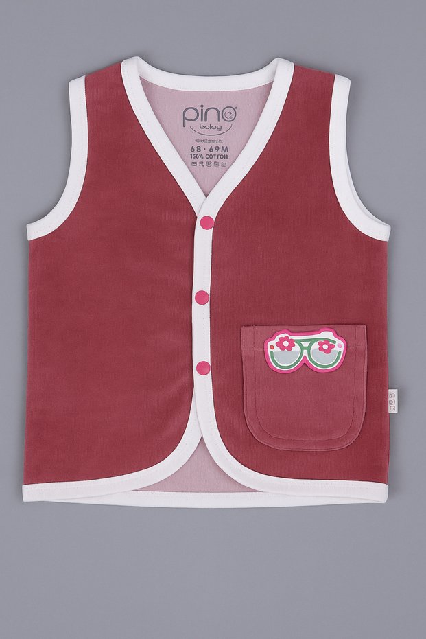Baby Girl and Boy Velvet Printed Vest with Pockets 3298