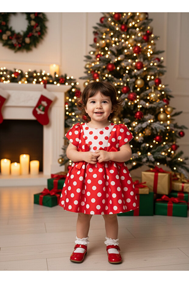 Puantiyeli Bebe Elbise - 1