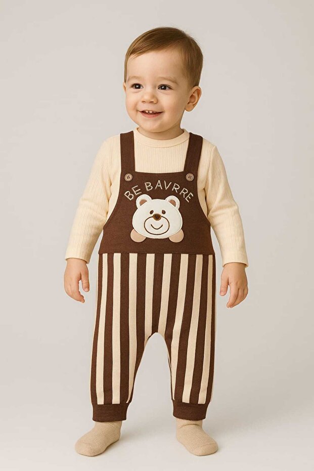 Long Sleeve Strap Jumpsuit, Cute Animal Pattern Shirt Collar Baby Set