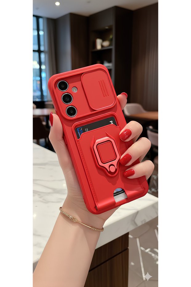 Samsung Galaxy A26 Case Camera Protection Sliding Business Card Holder Stand Drawstring Colorful Cover