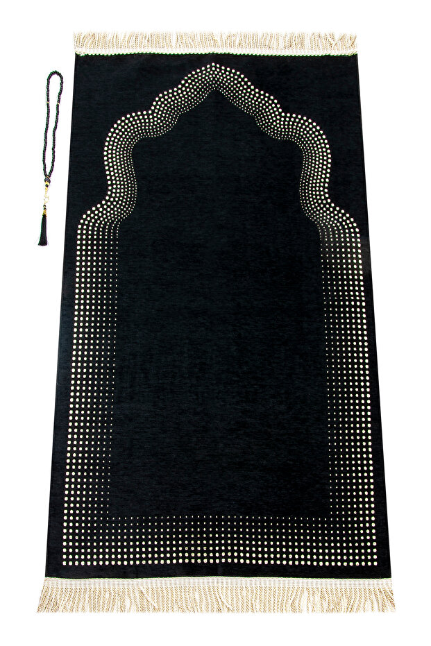 سجادة صلاة من الشنيل المستقيمة منقوشة باللون الأسود - 2