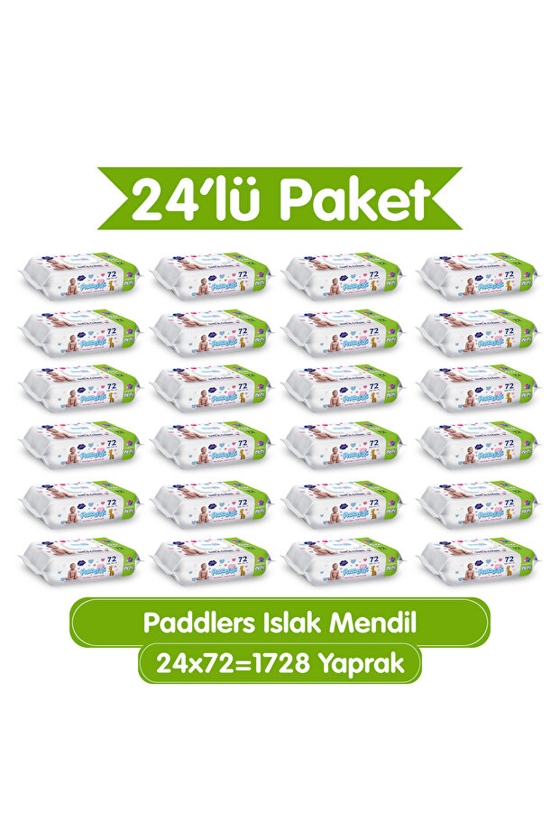 Paddlers Islak Mendil 1728 Yaprak (24 Paket x 72’li) Koli - Yumuşak Dokulu- %0 Paraben