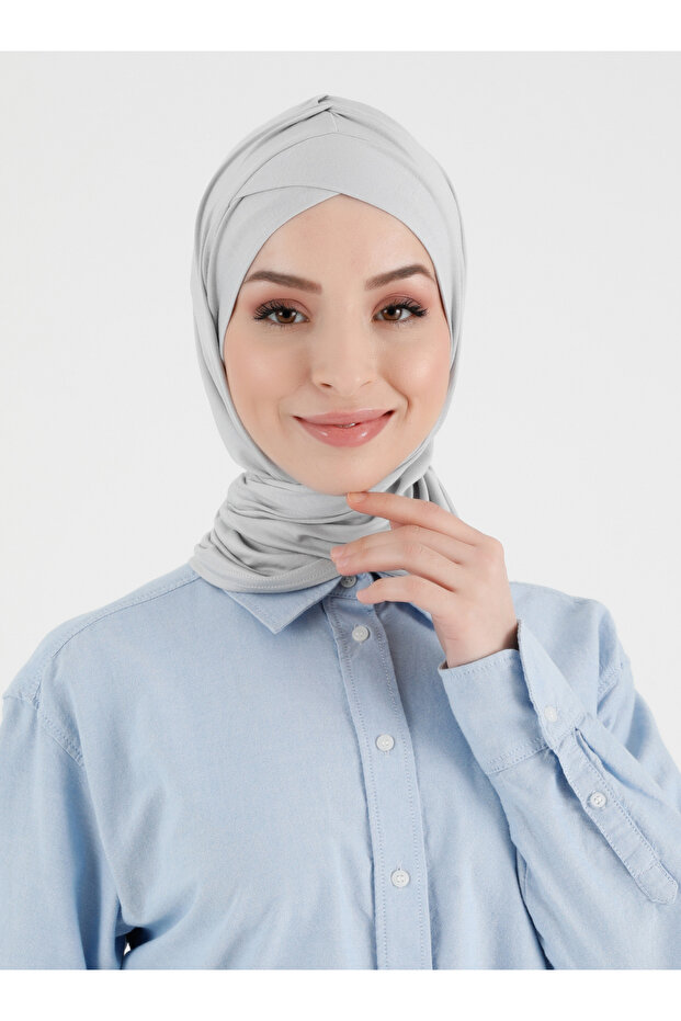 Pleated Isra Series Comfortable Cross Turban - Light Gray - (St396), (Id 7839628)