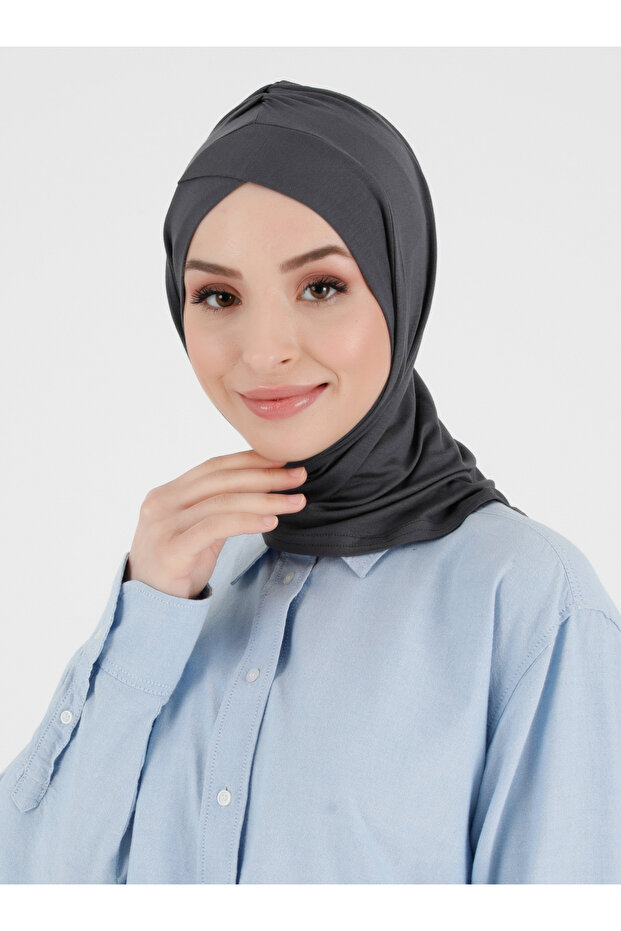 Pleated Isra Series Comfortable Cross Turban - Dark Gray - (St396), (Id 7839627)