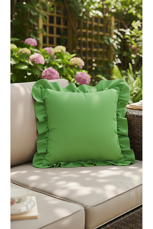 Milan Ruffled Kirlent Cover Square Bohem Green
