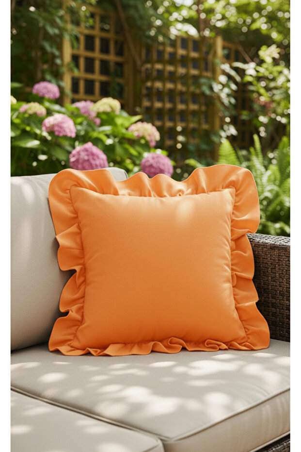 Milan Ruffled Kirlent Cover Square Bohem Orange