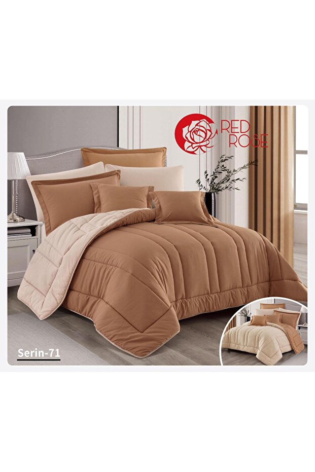 مفرش نفرين ساده طقم مكون من 8قطع حشوه ثابته لحاف مقاس 240×260سم