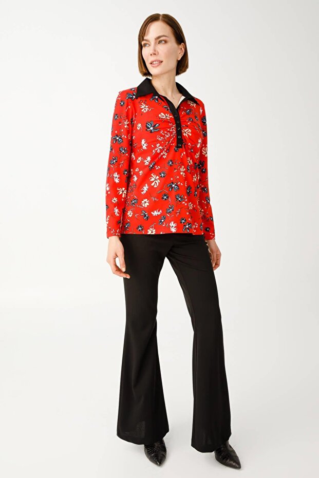 Patterned Long Sleeve Blouse - 4