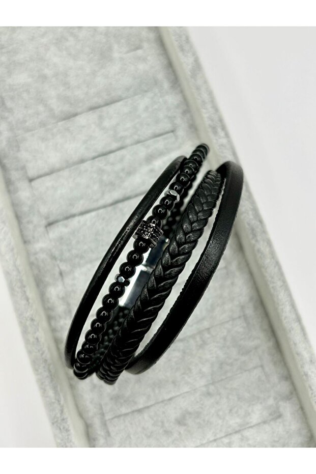 Genuine Leather Men's Bracelet with Magnet Lock