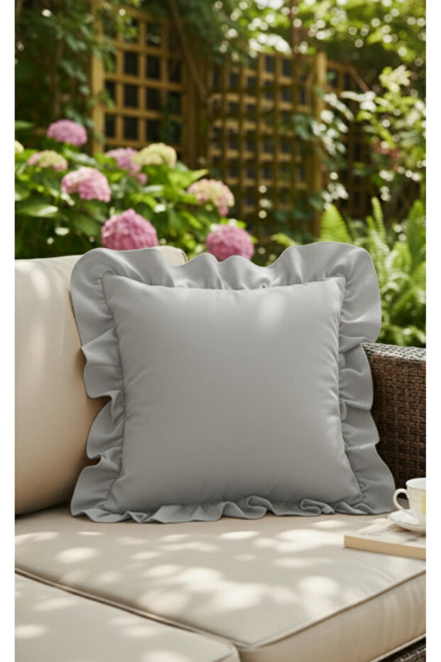 Milan Ruffled Kirlent Cover Square Bohem Grey