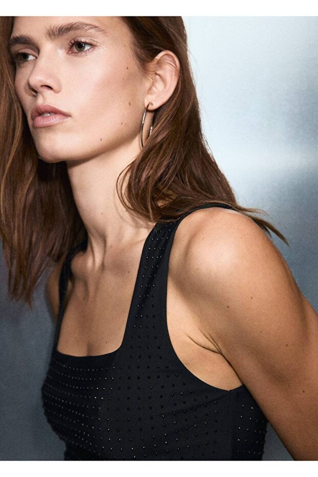 Taş detaylı askılı bluz - 5