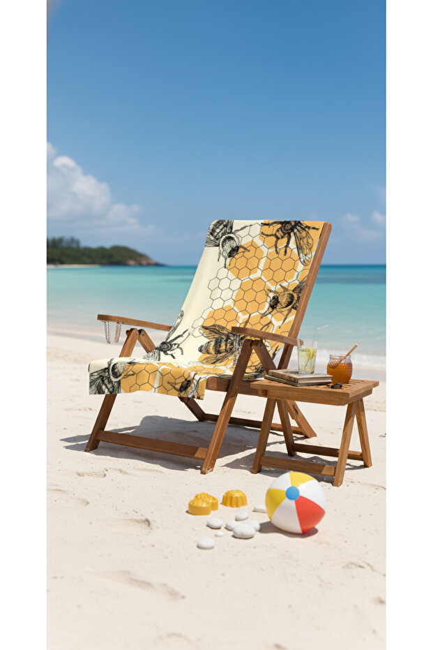 منشفة شاطئ قطنية منقوشة من ARI – تصميم منقوش – 75x150 سم - 1