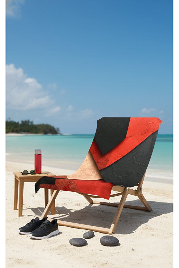 منشفة شاطئ قطنية بنمط شكل حاد – تصميم منقوش – 75x150 سم - 1