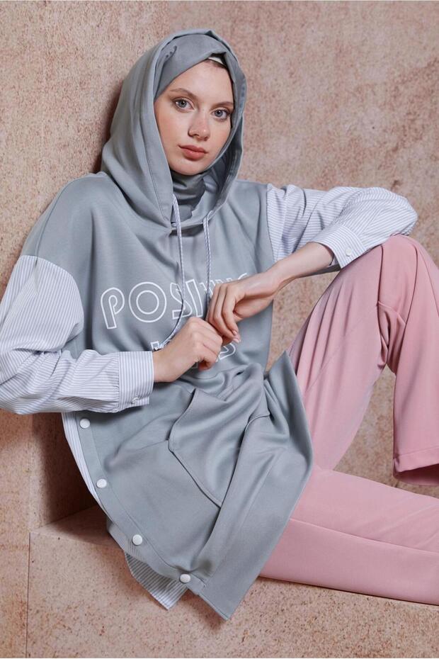 44620 Model Hooded Striped Tracksuit Tunic