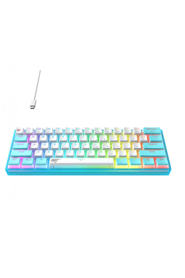 KB877L Membrane Gaming Keyboard, Blue & White - 61 Key RGB Backlit with Multimedia Keys, USB-C
