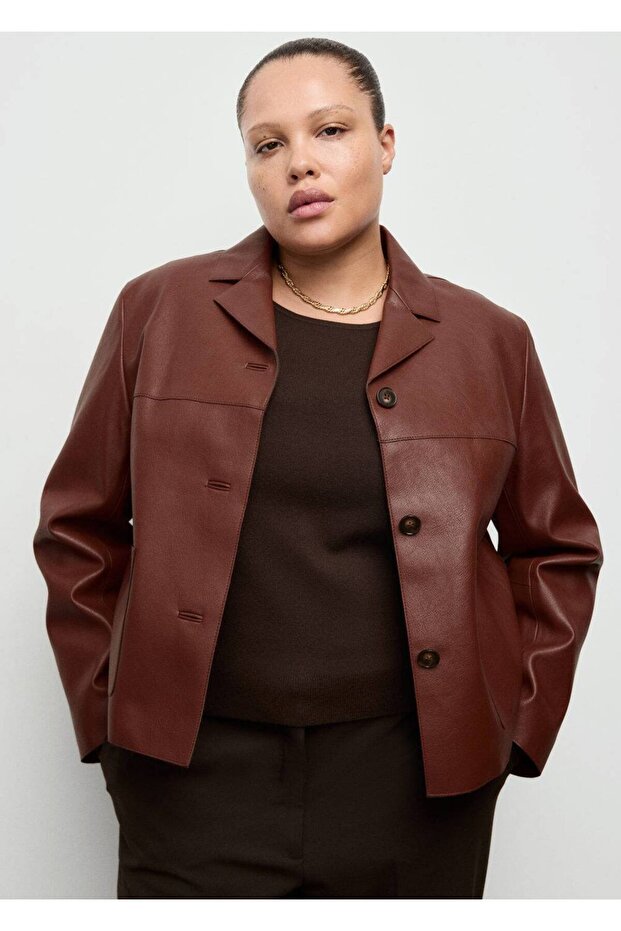 Deri görünümlü cepli ceket - 7