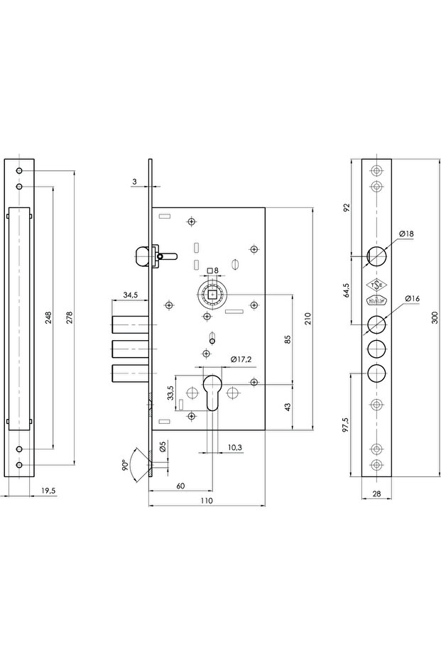 Çelik Kapı Kilidi barelli karşılıklı 3 anahtar sistem barelli monoblok - 3