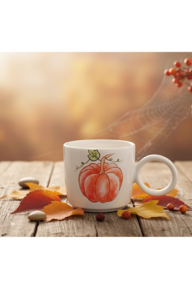 Pumpkin Pattern Handmade Ceramic Mug, Autumn Theme Ceramic Mug, Ceramic Mug