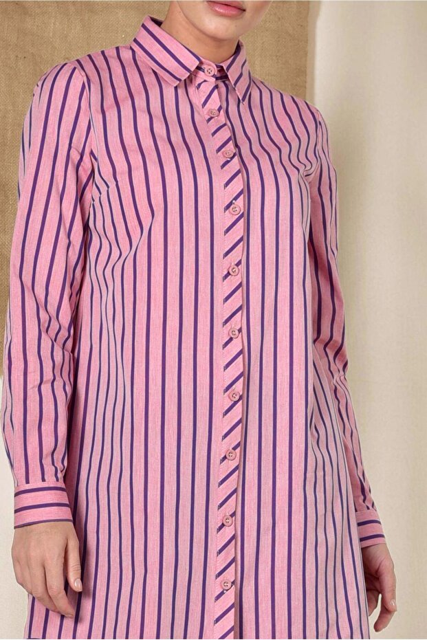 مخطط منقوشة زر تونيك 4006 - 4