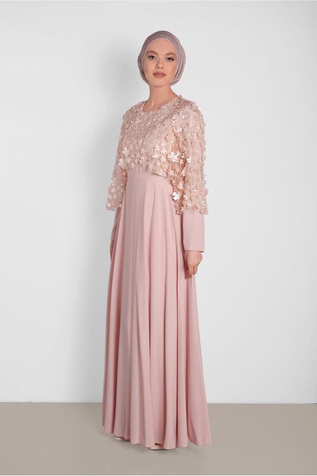 ÜÇ BOYUTLU ÇİÇEK DESENLİ ELBİSE 4269 - 2